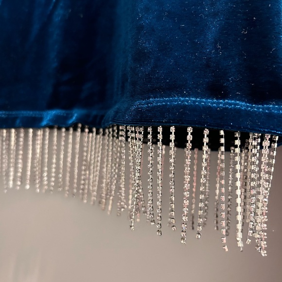 Designer JOIE Teal Velvet Long-sleeve Top w/ Hanging Crystals | Size M | Holiday - Picture 2 of 5